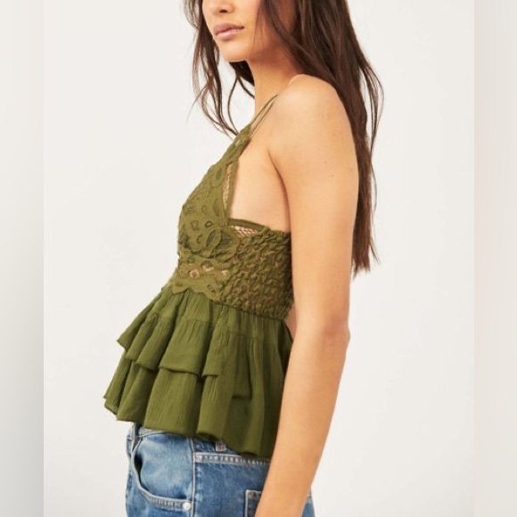 Free People | Olive Sparrow Crochet Lace Adella Ruffle-Hem Camisole M - Picture 3 of 5